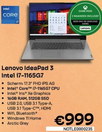 CompuDeals Lenovo IdeaPad 3 Intel i7-1165G7 aanbieding