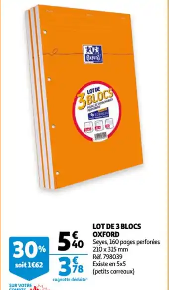 Auchan Lot de 3 Blocs Oxford aanbieding