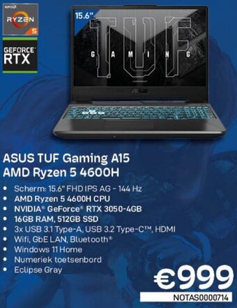 CompuDeals ASUS TUF Gaming A15 AMD Ryzen 5 4600H aanbieding