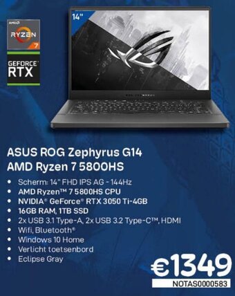 CompuDeals ASUS ROG Zephyrus G14 AMD Ryzen 7 5800HS aanbieding
