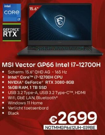 CompuDeals MSI Vector GP66 Intel i7-12700H aanbieding