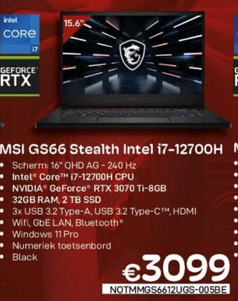 CompuDeals MSI GS66 Stealth Intel i7-12700H aanbieding