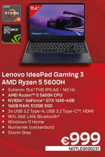 CompuDeals Lenovo IdeaPad Gaming 3 AMD Ryzen 5 5600H aanbieding
