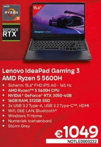 CompuDeals Lenovo IdeaPad Gaming 3 AMD Ryzen 5 5600H aanbieding