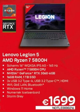 CompuDeals Lenovo Legion 5 AMD Ryzen 7 5800H aanbieding