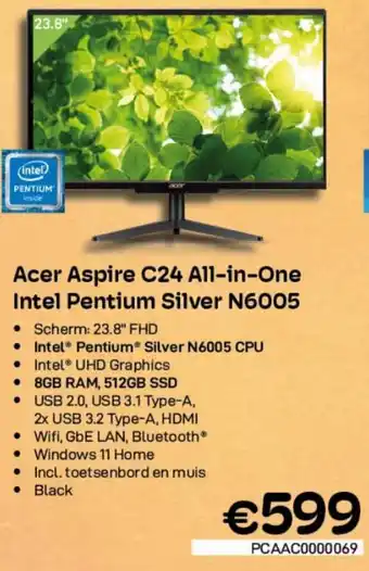 CompuDeals Acer Aspire C24 A11-in-One Intel Pentium Silver N6005 aanbieding