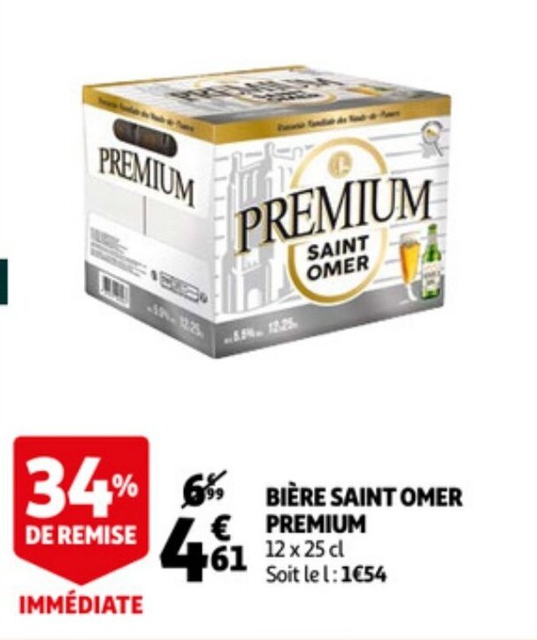 Biere saint omer premium 12x25cl promotie bij Auchan
