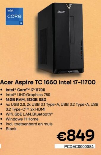 CompuDeals Acer Aspire TC 1660 Intel i7-11700 aanbieding