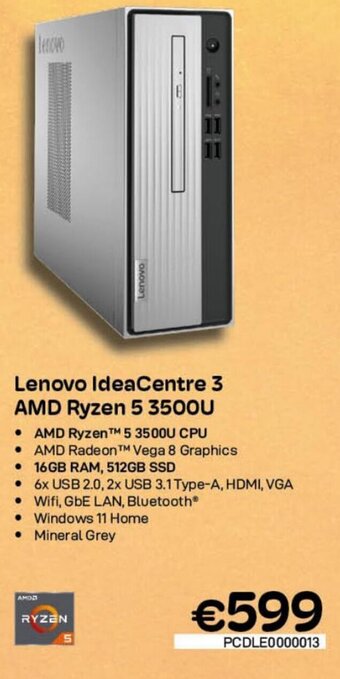 CompuDeals Lenovo IdeaCentre 3 AMD Ryzen 5 3500U aanbieding