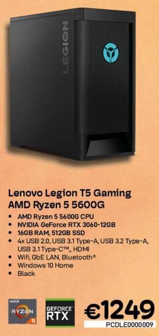 CompuDeals Lenovo Legion T5 Gaming AMD Ryzen 5 5600G aanbieding