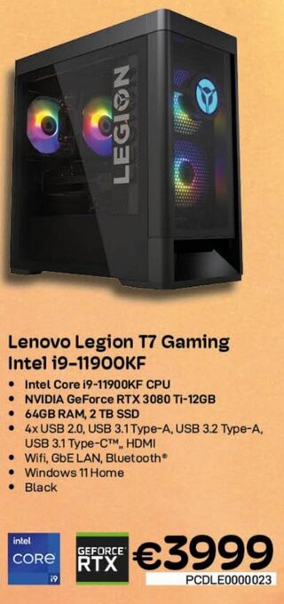 CompuDeals Lenovo Legion T7 Gaming Intel i9-11900KF aanbieding