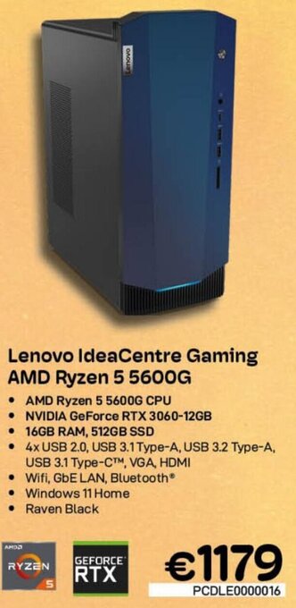CompuDeals Lenovo IdeaCentre Gaming AMD Ryzen 5 5600G aanbieding