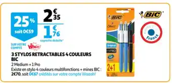 Auchan Bic 3 Stylos Retractables 4 Couleurs 2 Medium + 1 Pro aanbieding