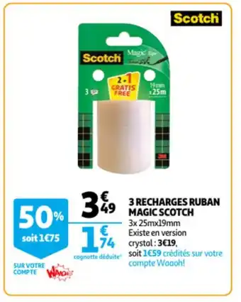 Auchan Scotch 3 Recharges Ruban Magic aanbieding