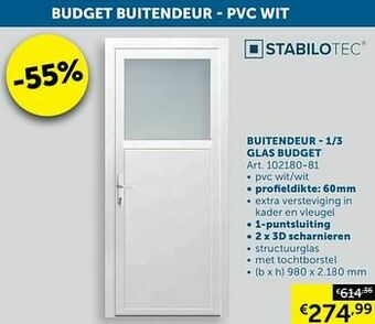Zelfbouwmarkt Buitendeur - 1-3 glas budget aanbieding
