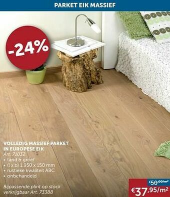 Zelfbouwmarkt Volledig massief parket in europese eik aanbieding