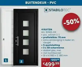 Zelfbouwmarkt 4 ruiten pvc, wit-wit aanbieding