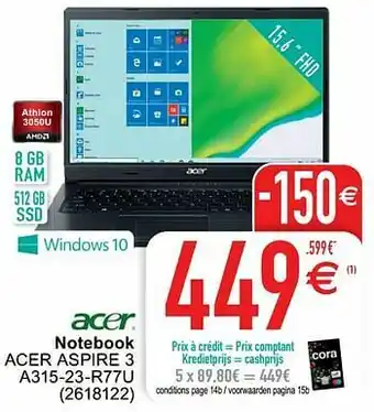 Cora Acer notebook acer aspire 3 a315-23-r77u aanbieding