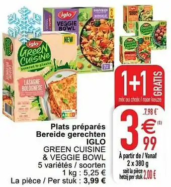 Cora Plats préparés bereide gerechten iglo green cuisine + veggie bowl aanbieding
