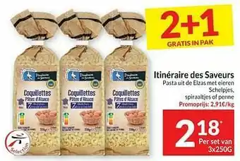 Intermarché Itinéraire des saveurs pasta uit de elzas met eieren schelpjes, spiraaltjes of penne aanbieding