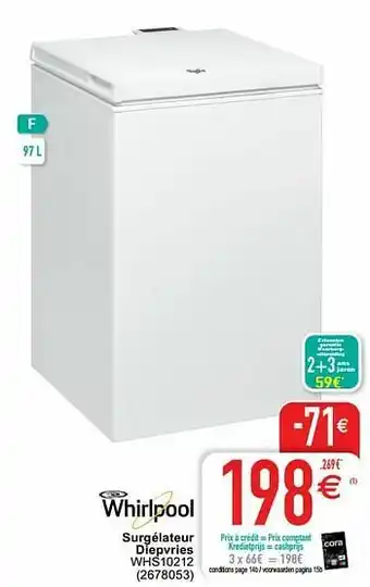 Cora Whirlpool surgélateur diepvries whs10212 aanbieding