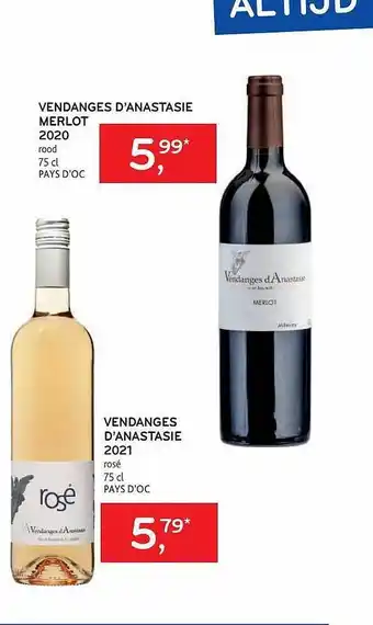 Alvo Vendanges d'anastasie merlot 2020, vendanges d'anastasie rosé 2021 aanbieding