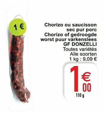 Chorizo ou saucisson sec pur porc chorizo of gedroogde worst puur varkenslees gf donzelli