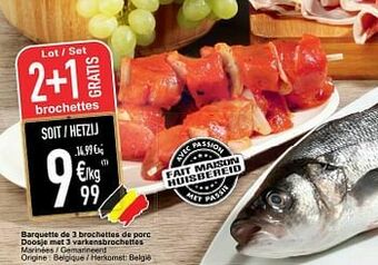 Cora Barquette de 3 brochettes de porc doosje met 3 varkensbrochettes aanbieding