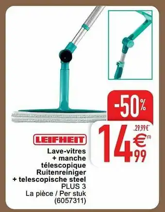 Cora Lave-vitres + manche télescopique ruitenreiniger + telescopische steel plus 3 aanbieding