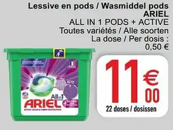 Cora Lessive en pods - wasmiddel pods ariel all in 1 pods + active aanbieding