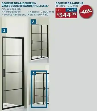 Zelfbouwmarkt Douche draaideuren + vaste douchewanden ulysses douchedraaideur aanbieding