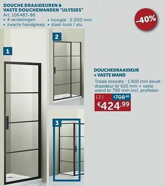 Zelfbouwmarkt Douchedraaideur + vaste wand aanbieding