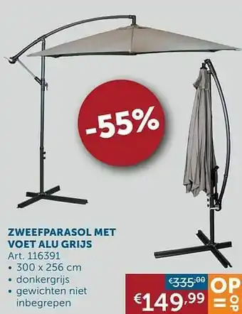 Zelfbouwmarkt Zweefparasol met voet alu grijs aanbieding