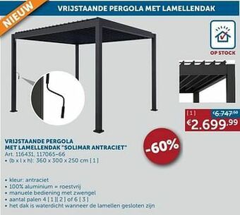 Zelfbouwmarkt Vrijstaande pergola met lamellendak solimar antraciet aanbieding