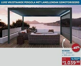 Zelfbouwmarkt Luxe vrijstaande pergola met lamellendak gemotoriseerd screen aanbieding