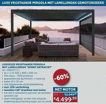 Zelfbouwmarkt Luxueuze vrijstaande pergola met lamellendak sonny antraciet aanbieding