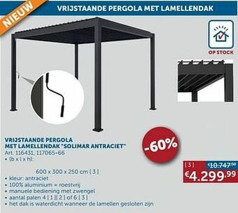 Zelfbouwmarkt Vrijstaande pergola met lamellendak solimar antraciet aanbieding