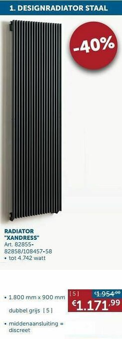 Zelfbouwmarkt Designradiator staal radiator xandress dubbel grijs aanbieding