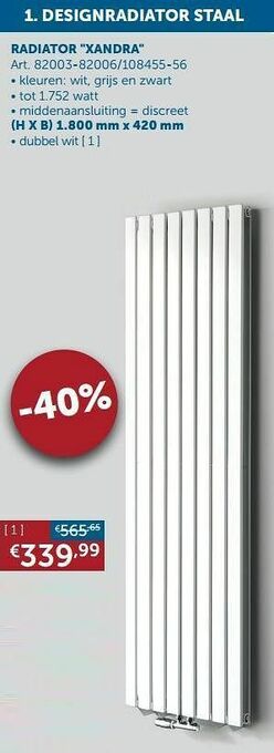 Zelfbouwmarkt Designradiator staal radiator xandra dubbel wit aanbieding