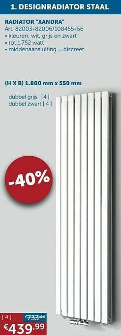 Zelfbouwmarkt Designradiator staal radiator xandra dubbel grijs aanbieding