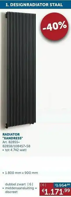 Zelfbouwmarkt Designradiator staal radiator xandress dubbel zwart aanbieding