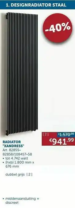 Zelfbouwmarkt Designradiator staal radiator xandress dubbel grijs aanbieding