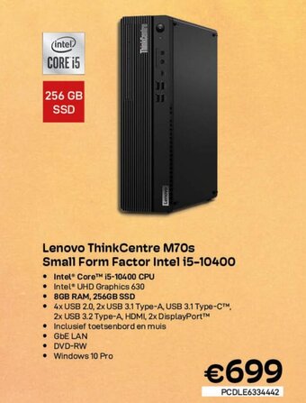CompuDeals Lenovo ThinkCentre M70s Small Form Factor Intel i5-10400 aanbieding
