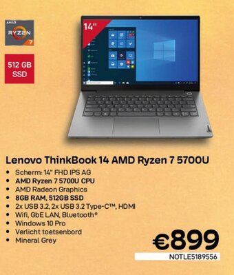 CompuDeals Lenovo ThinkBook 14 AMD Ryzen 7 5700U aanbieding