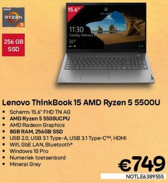 CompuDeals Lenovo ThinkBook 15 AMD Ryzen 5 5500U aanbieding