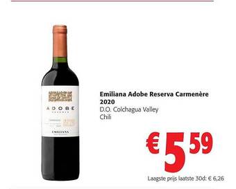 Colruyt Emiliana adobe reserva carmenère 2020 aanbieding