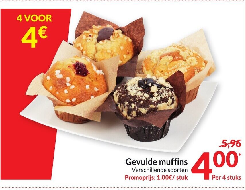Gevulde muffins 4 stuks promotie bij Intermarché