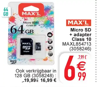 Max'l Micro SD + Adapter Class 10