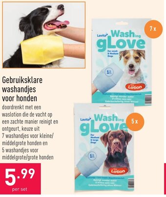 ALDI Gebruiksklare washandjes voor honden aanbieding