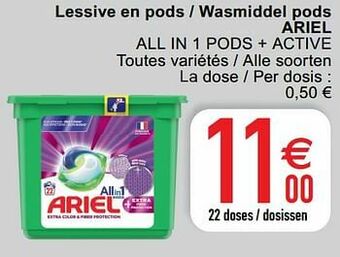 Cora Lessive en pods - wasmiddel pods ariel all in 1 pods + active aanbieding